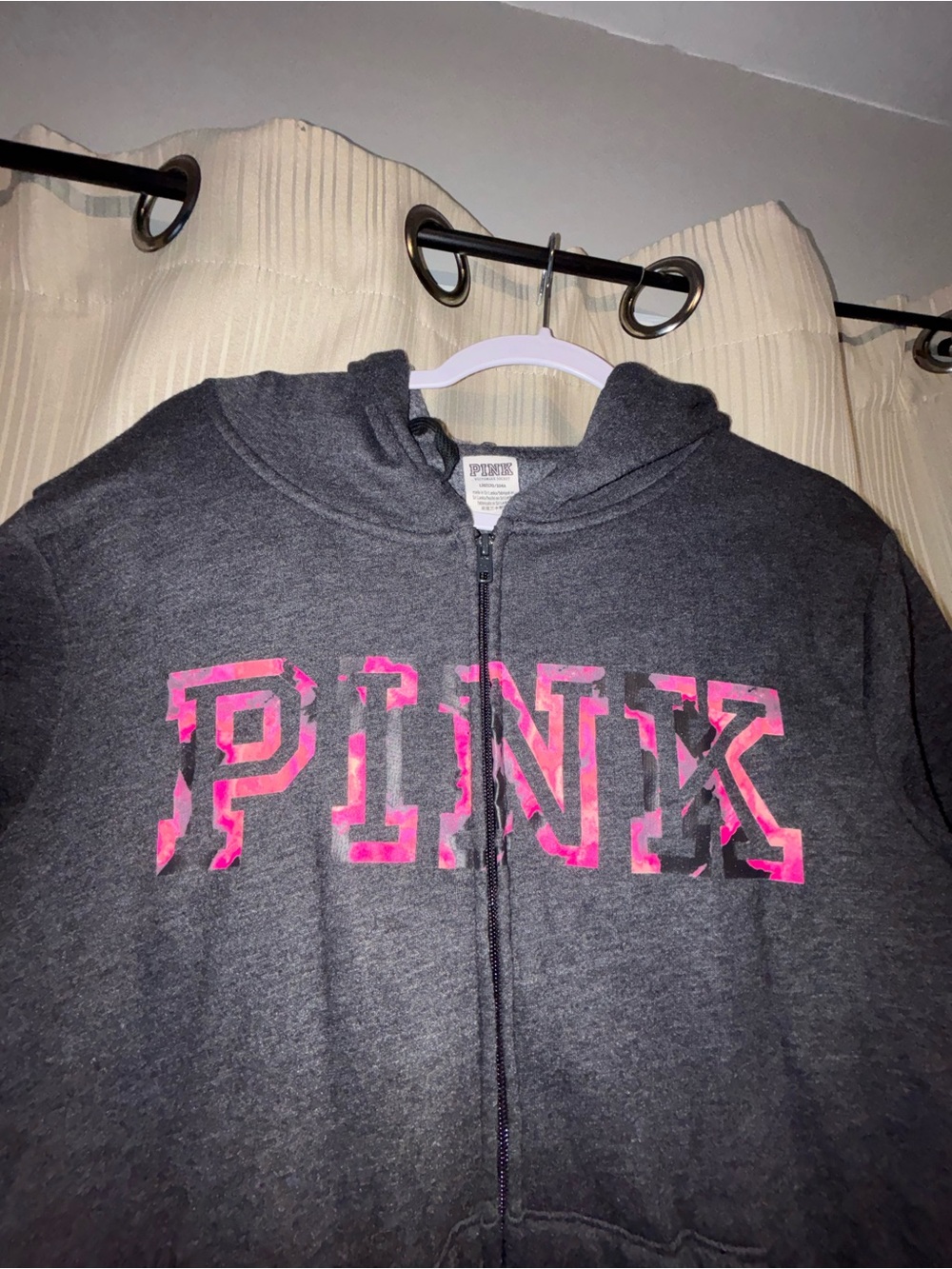 PINK Victoria's Secret Charcoal Gray Zip Hoodie with Pink Logo
